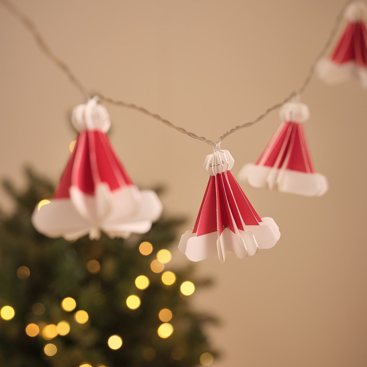 10 Paper Santa Hat Fairy Lights