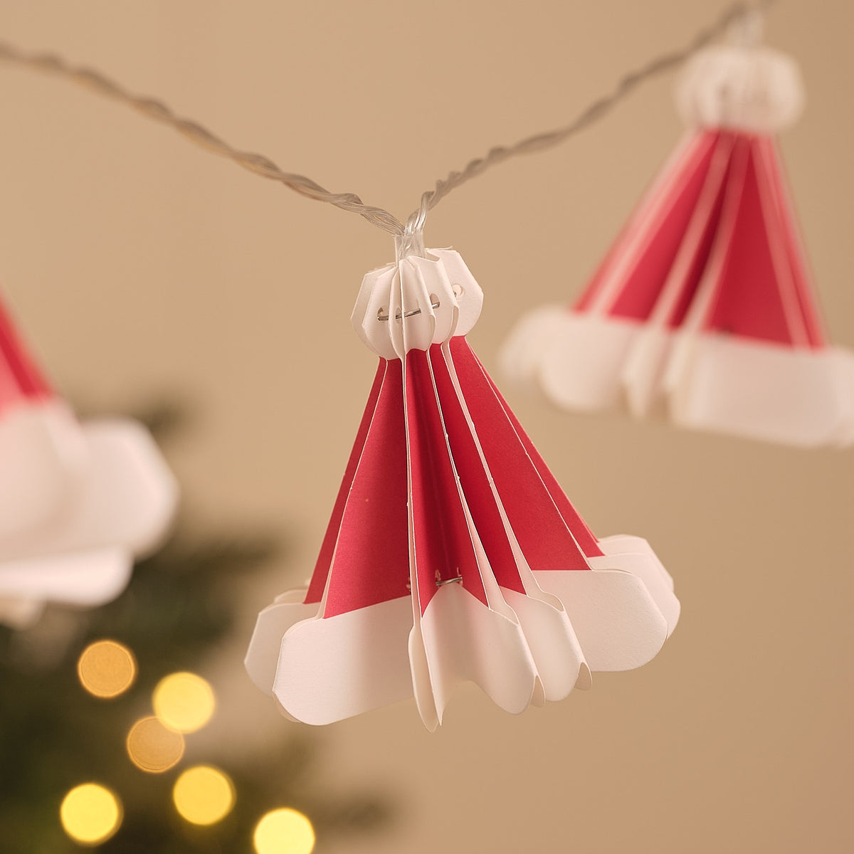 10 Paper Santa Hat Fairy Lights