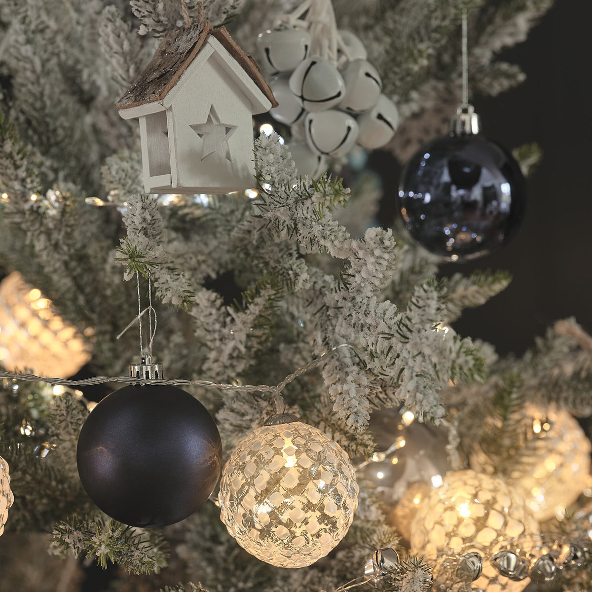 10 Glass Frosted Snowball LED Bauble Fairy Lights