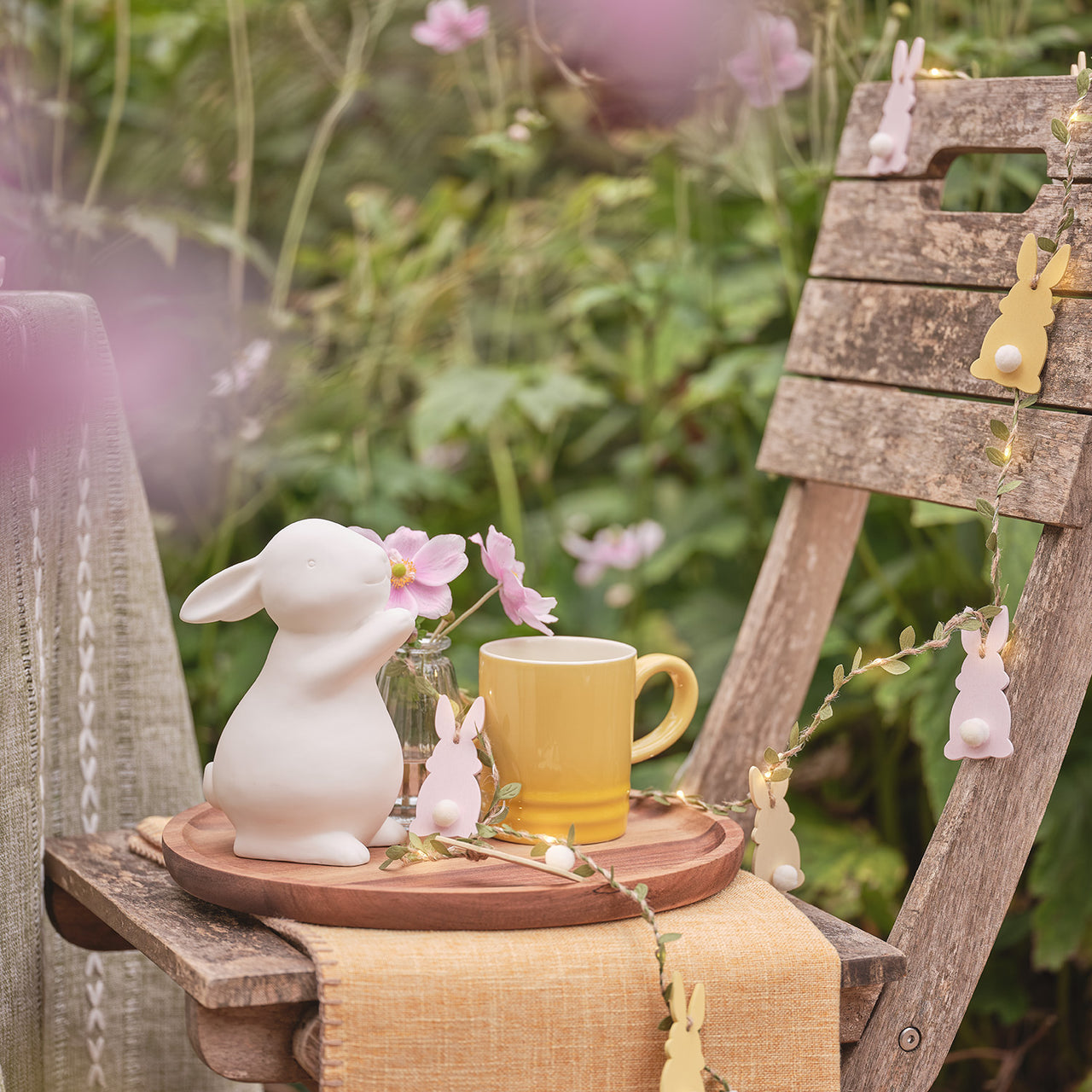 2m Pre Lit Pastel Wooden Bunny Garland