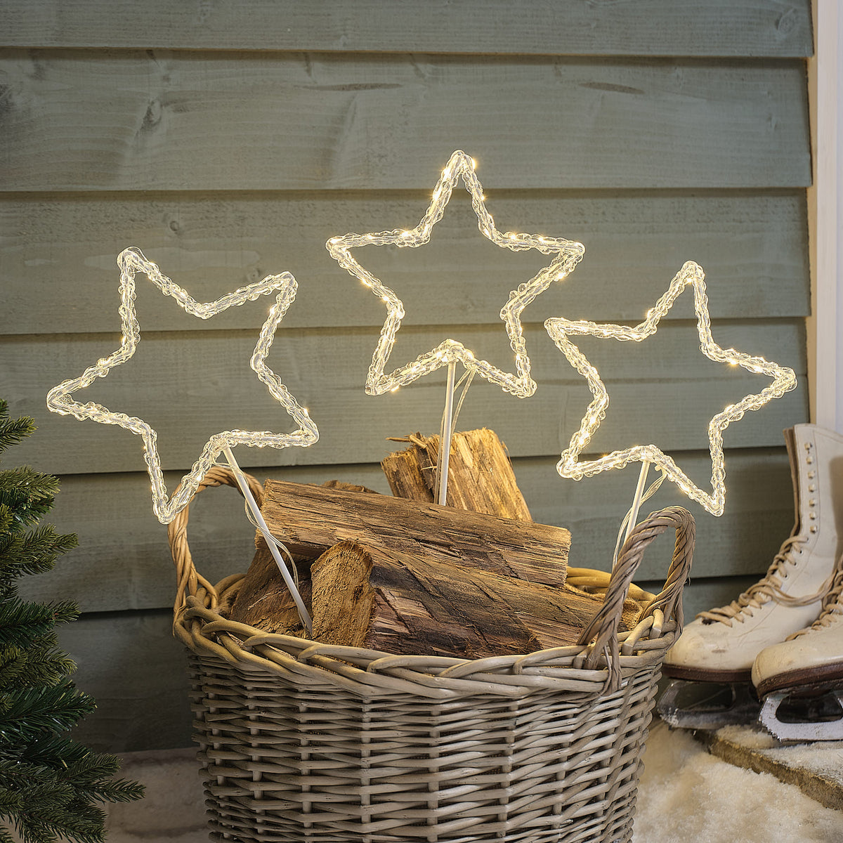 3 Acrylic Sparkly Star LED Plug In Garden Stake Lights