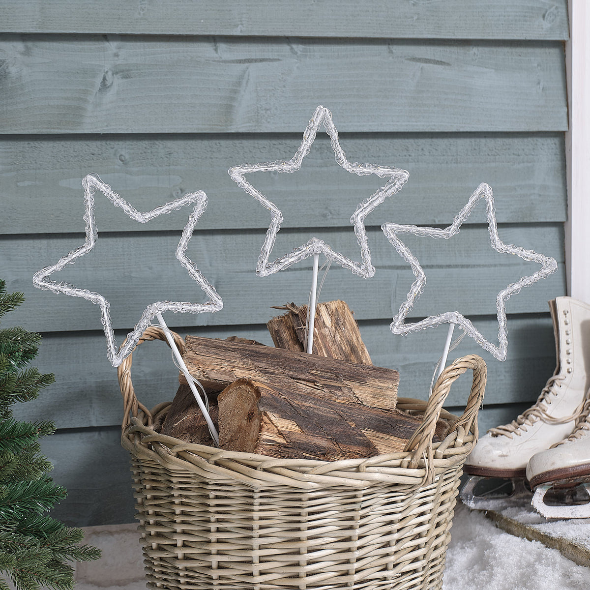 3 Acrylic Sparkly Star LED Plug In Garden Stake Lights