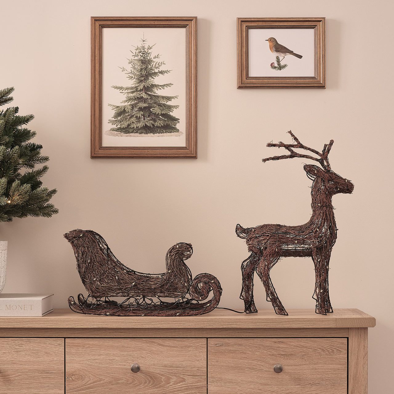 50cm Dual LED Helmsley Light Up Reindeer & Sleigh