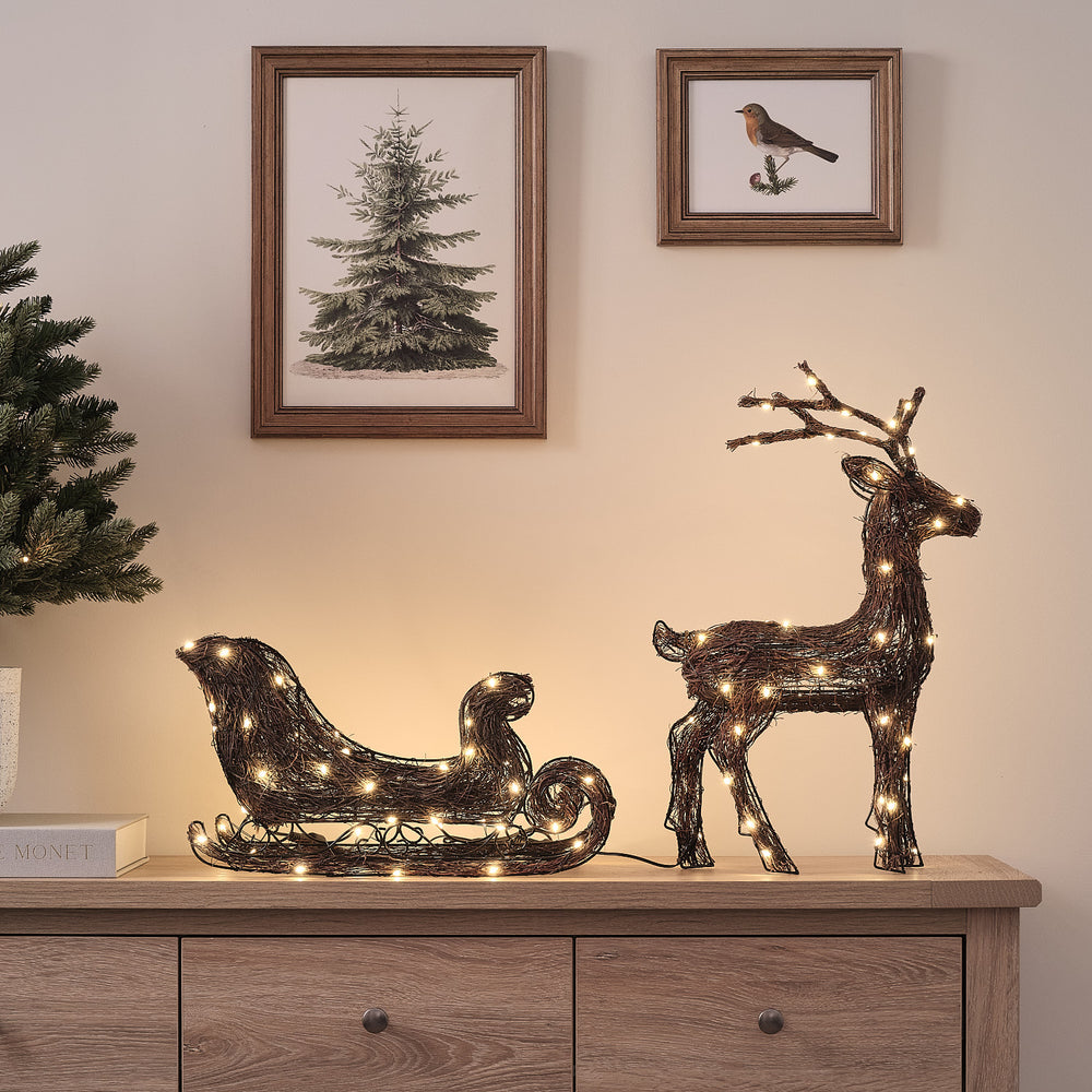 50cm Dual LED Helmsley Light Up Reindeer & Sleigh