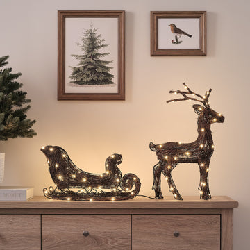 50cm Dual LED Helmsley Light Up Reindeer & Sleigh