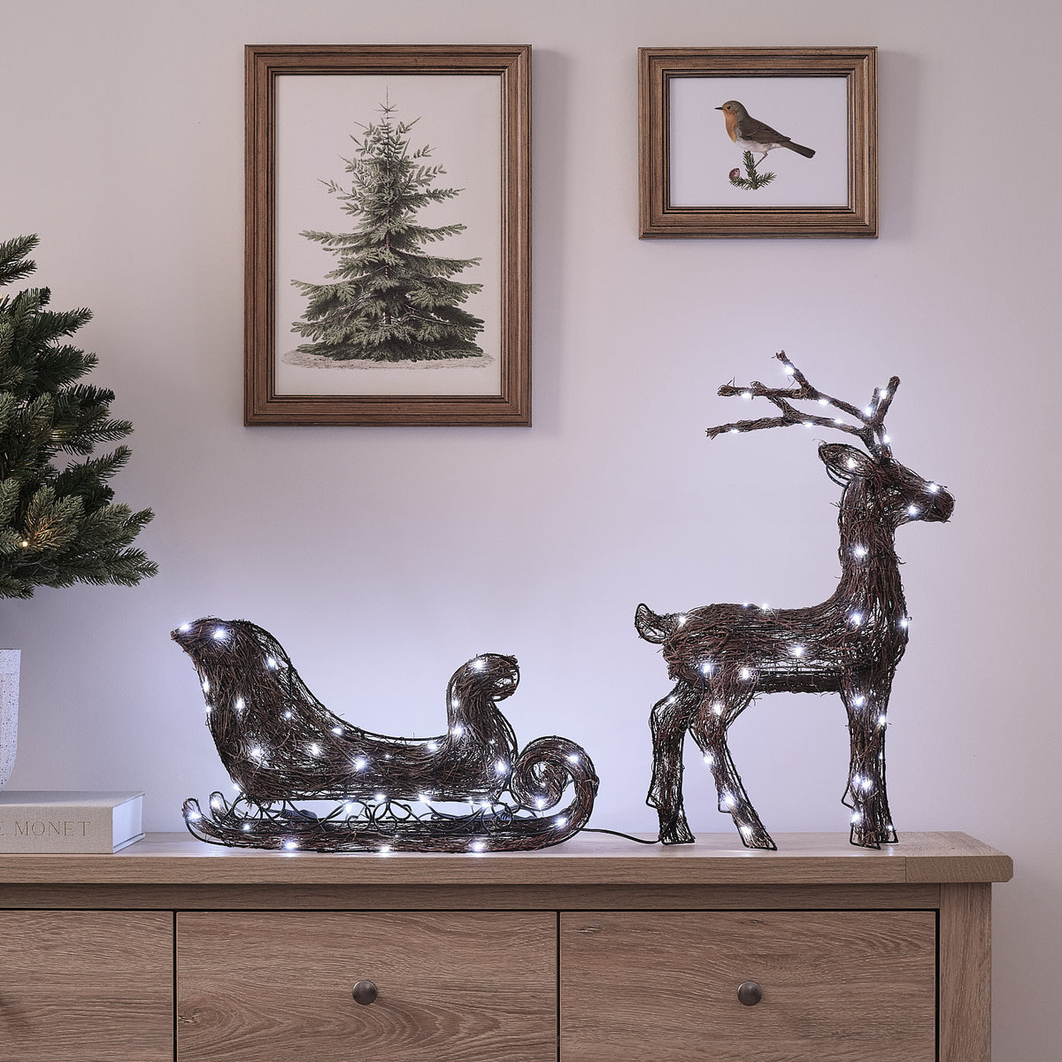 50cm Dual LED Helmsley Light Up Reindeer & Sleigh