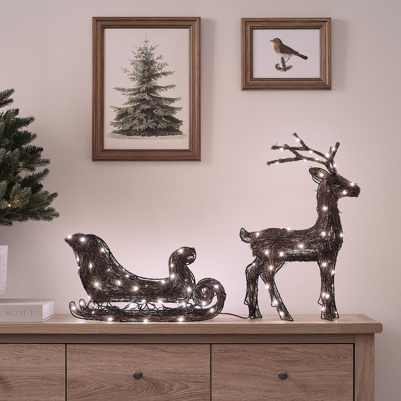 50cm Dual LED Helmsley Light Up Reindeer & Sleigh