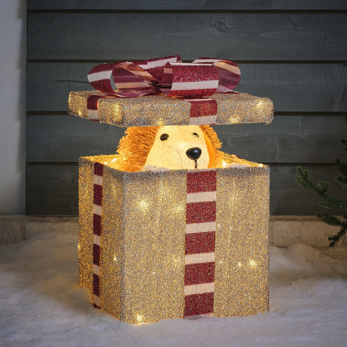 Pop Up Pooch in a Present Animated Outdoor Christmas Decoration