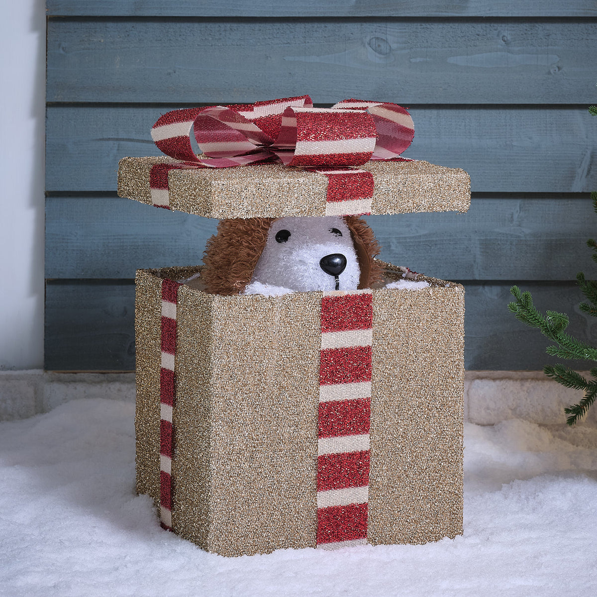 Pop Up Pooch in a Present Animated Outdoor Christmas Decoration