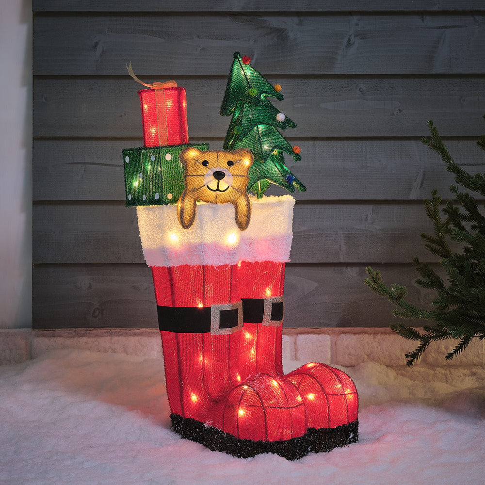 76cm Teddy and Present Filled Santa's Boots Outdoor Fabric Christmas Figure