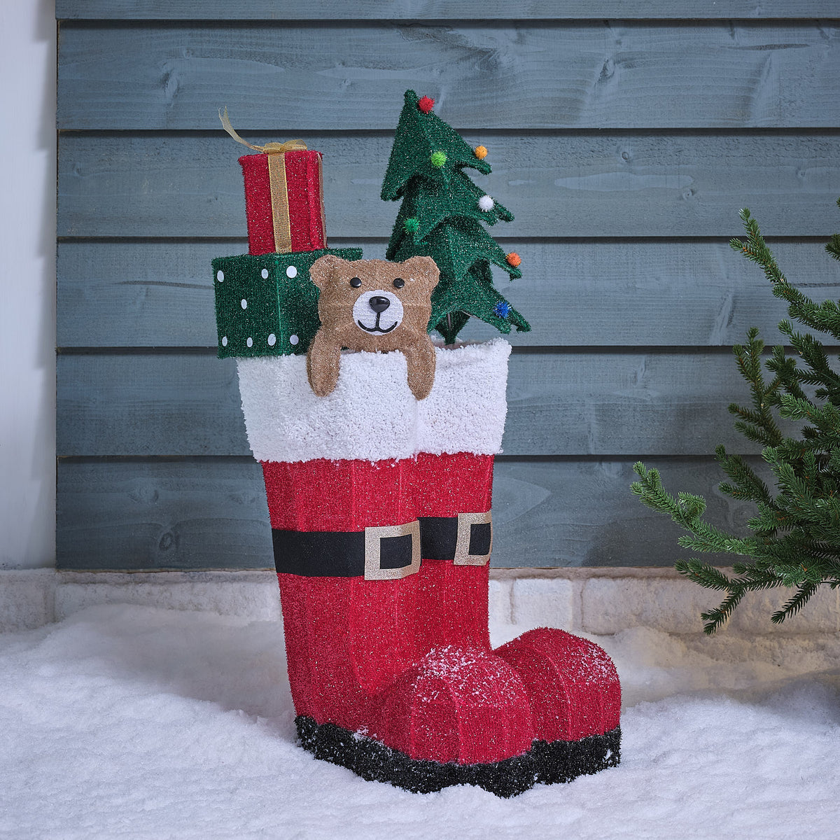 76cm Teddy and Present Filled Santa's Boots Outdoor Fabric Christmas Figure