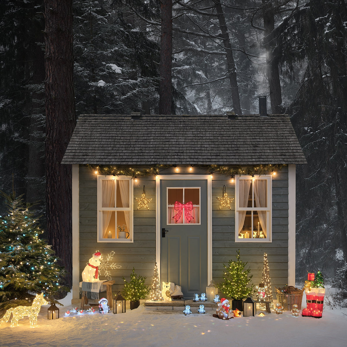 35cm Red Christmas Bow Light
