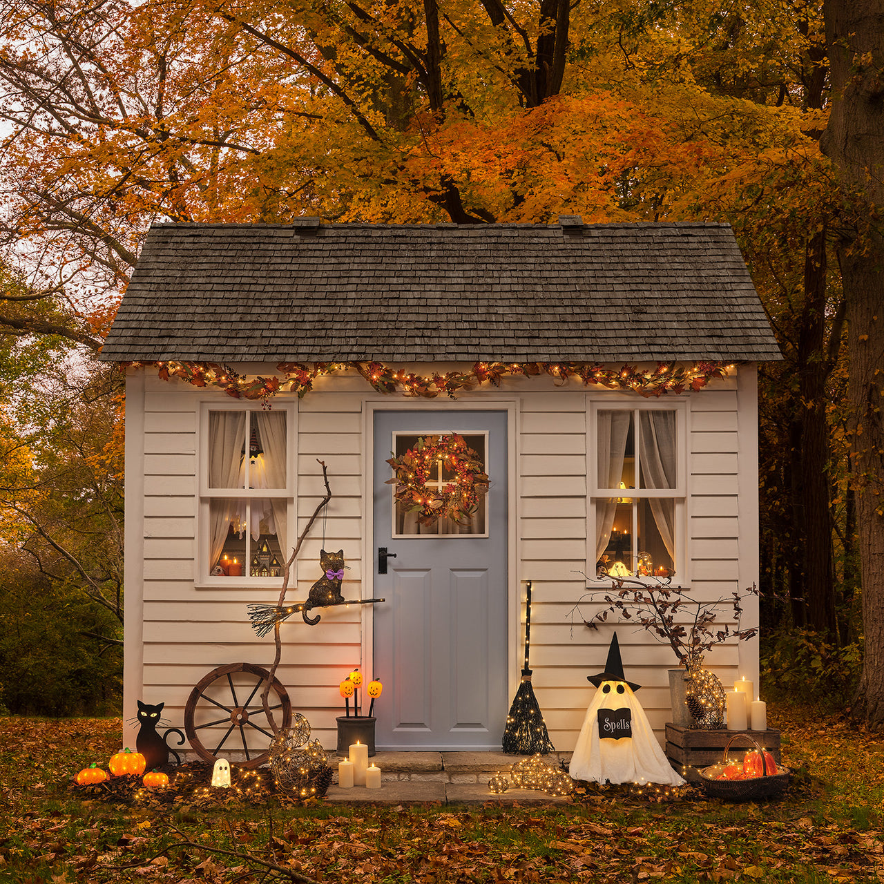 Wanda the Witch Ghost & Black Witches Broom Outdoor LED Halloween Decorations