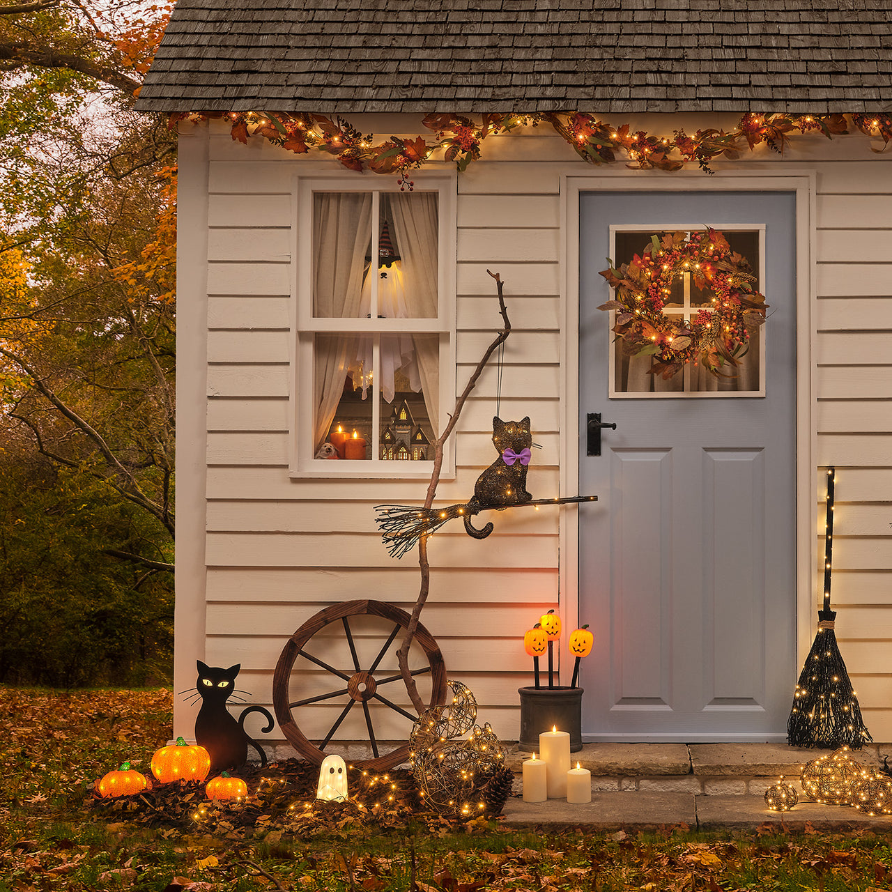60cm Pre Lit Maple Orchard Autumn Wreath