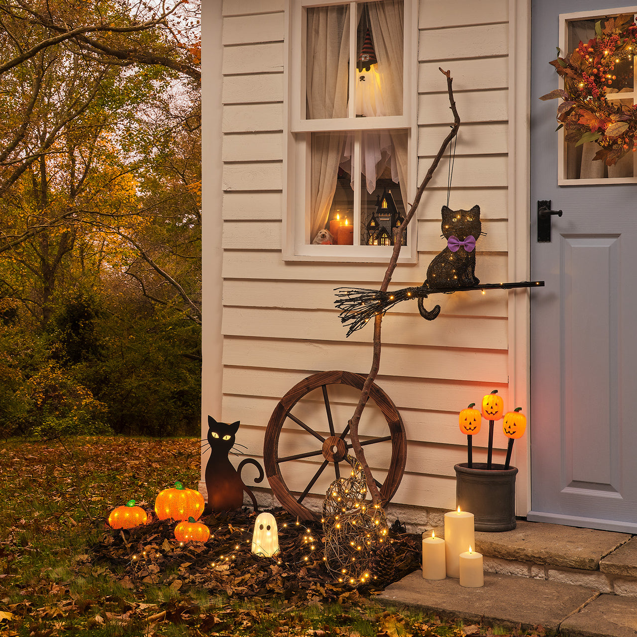 3 Halloween Pumpkin Outdoor Stake Lights