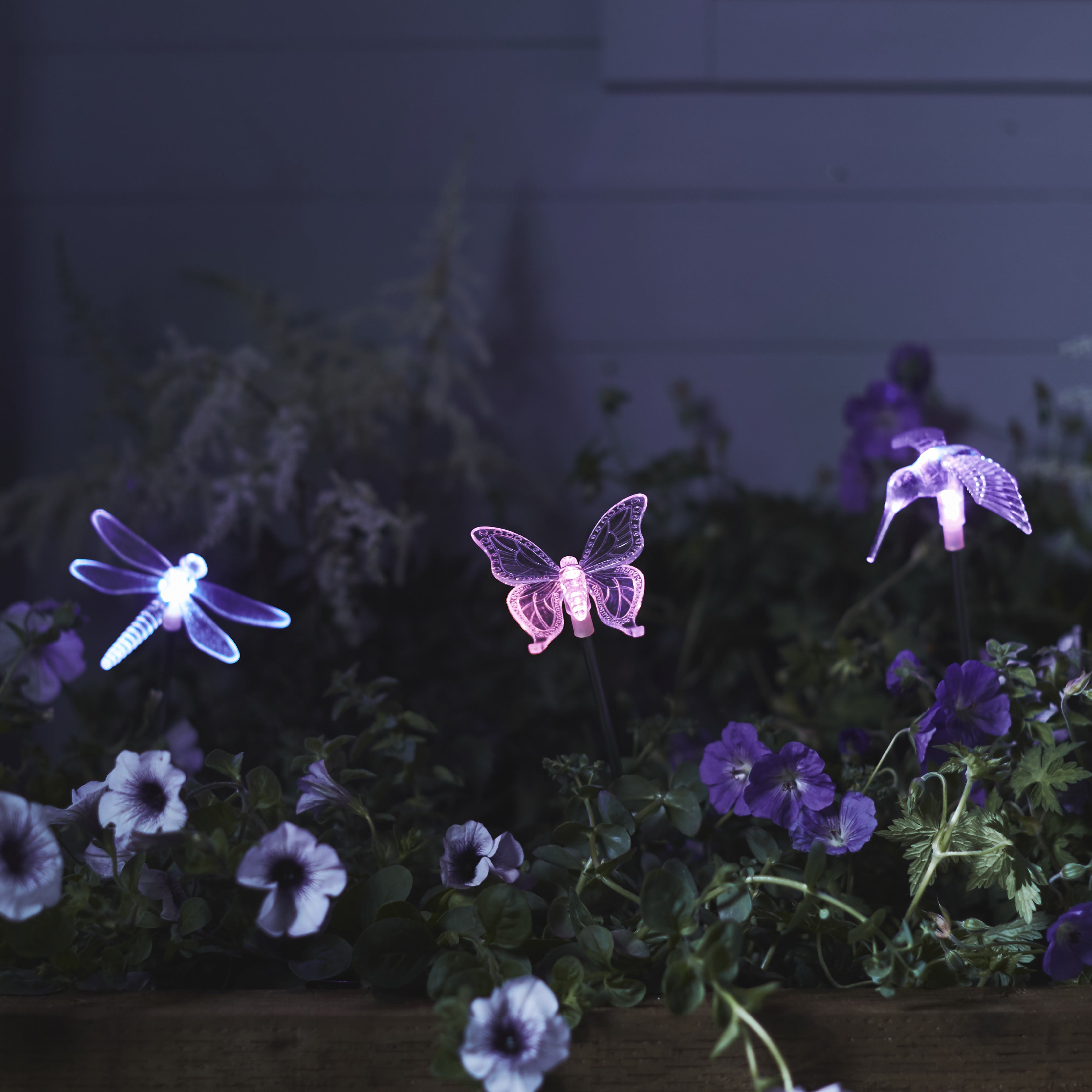 3 Butterfly, Dragonfly And Bird Solar Stakes