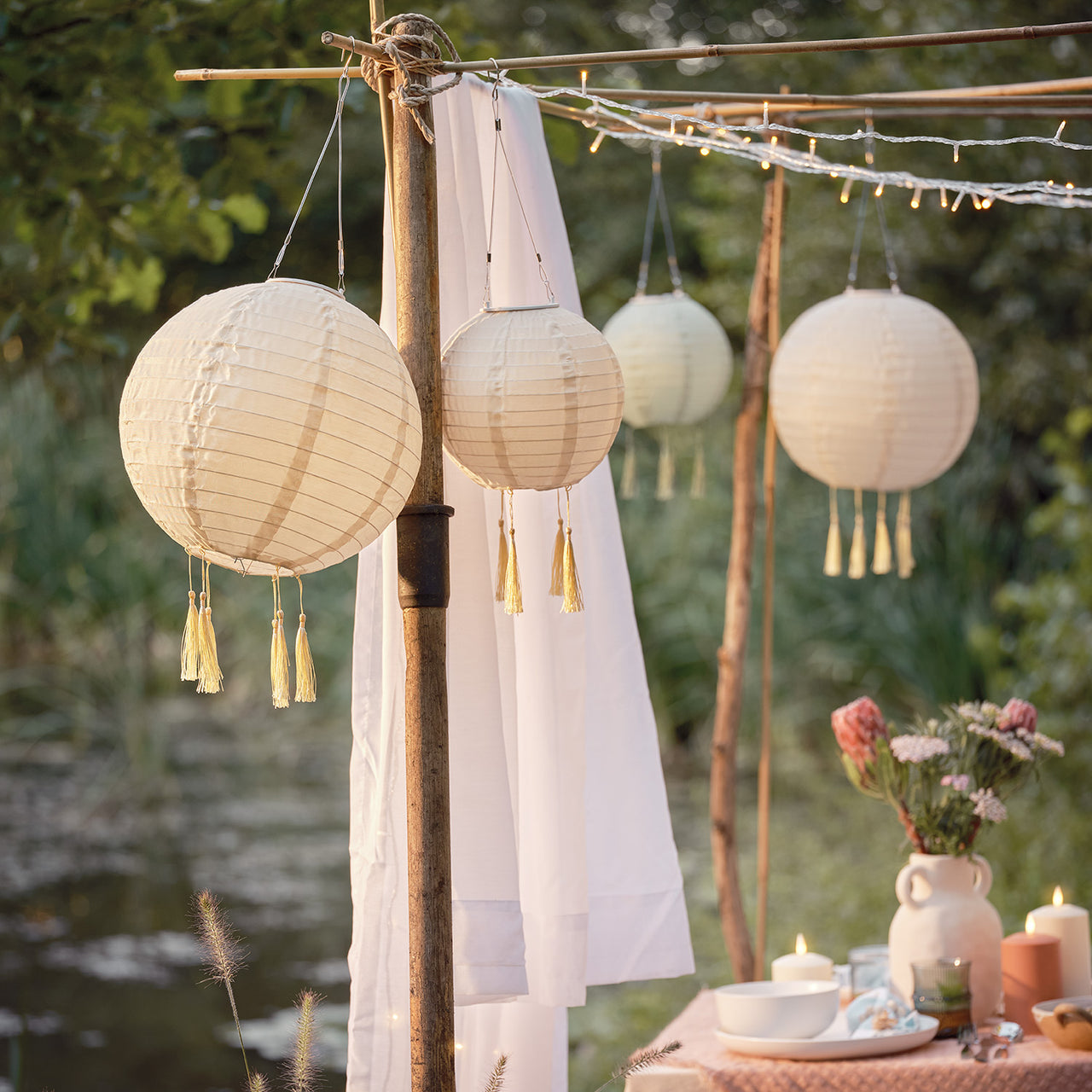 3 Lucena Cream Tassel Solar Lanterns