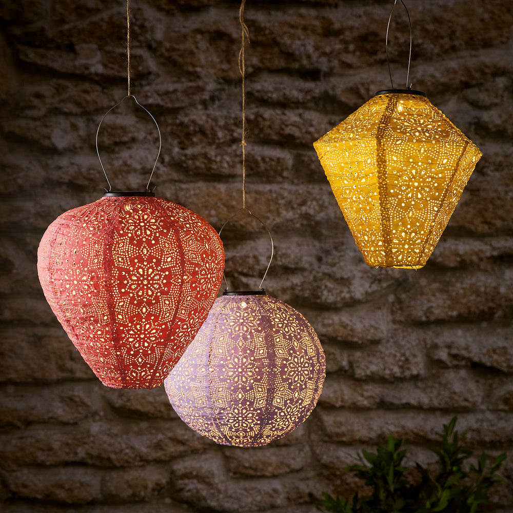 Set of 3 Tyvek Moroccan Hanging Solar Lanterns