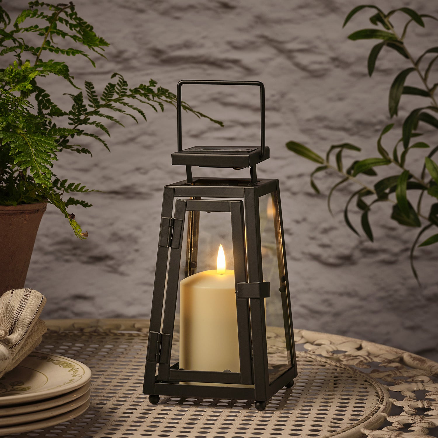 Small Porto Solar Metal Lantern with TruGlow® Candle