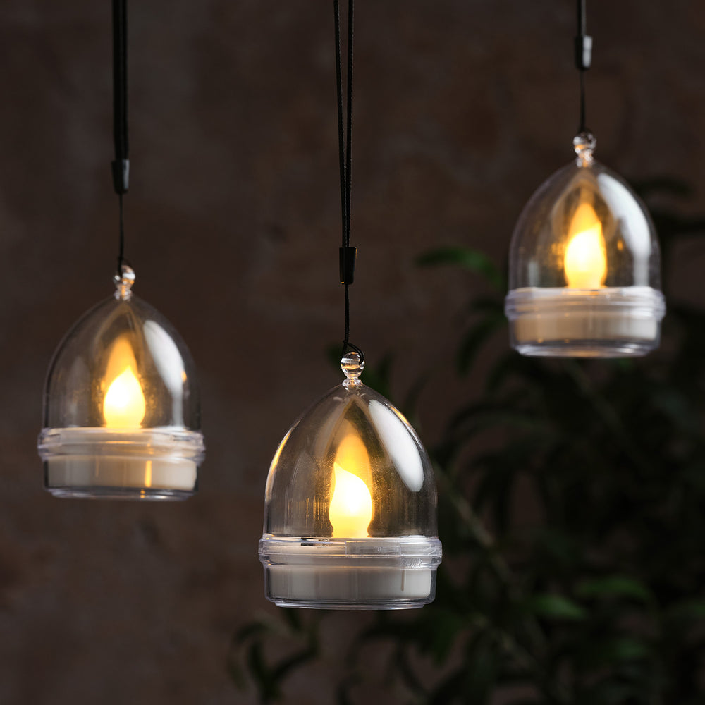 3 Mini Flame Solar Hanging Lanterns