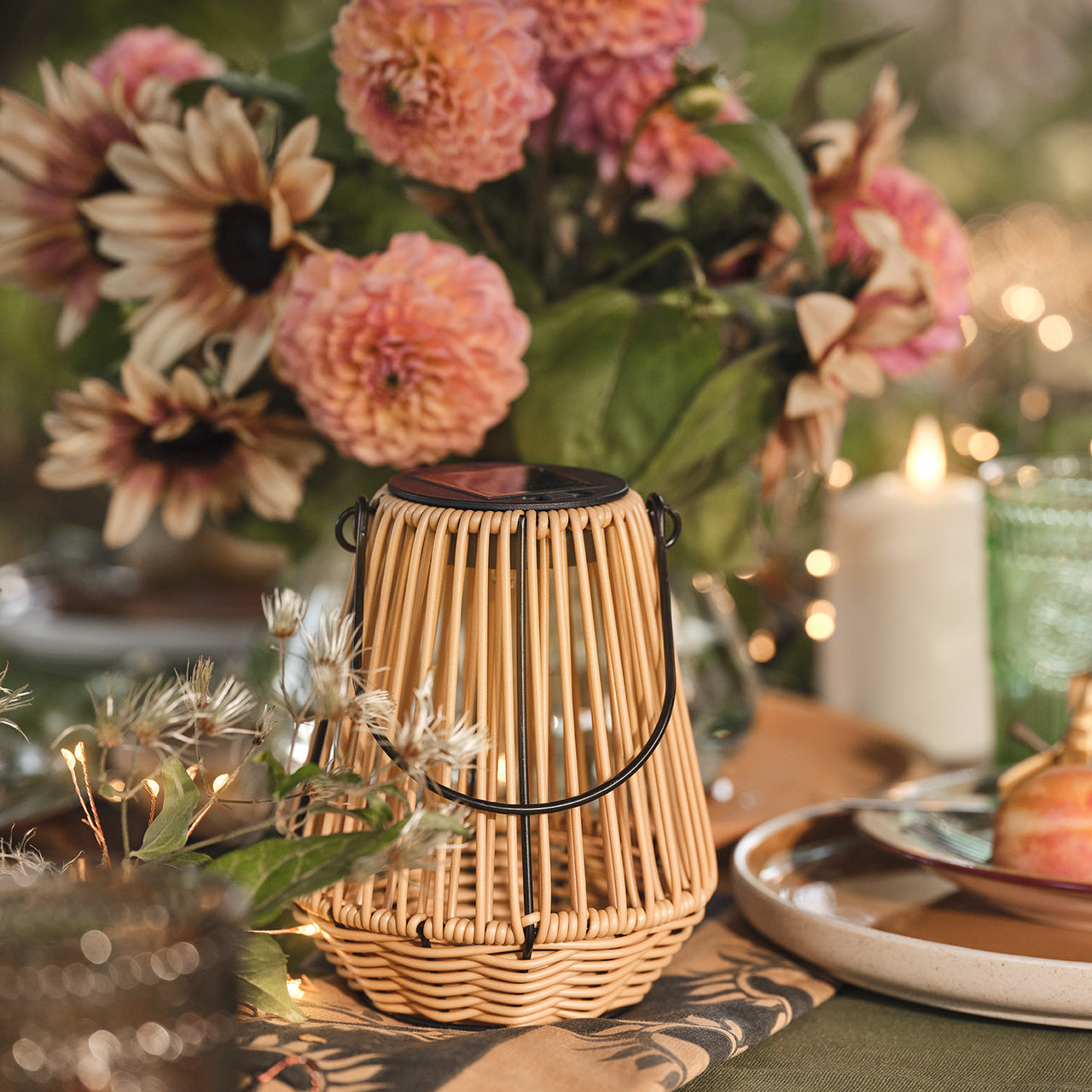 Hygge Wicker Style Solar Lantern