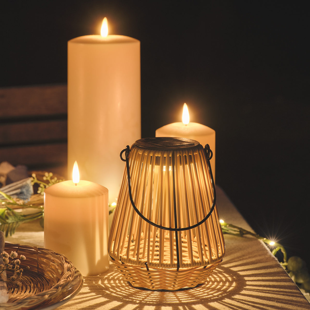 Hygge Wicker Style Solar Lantern