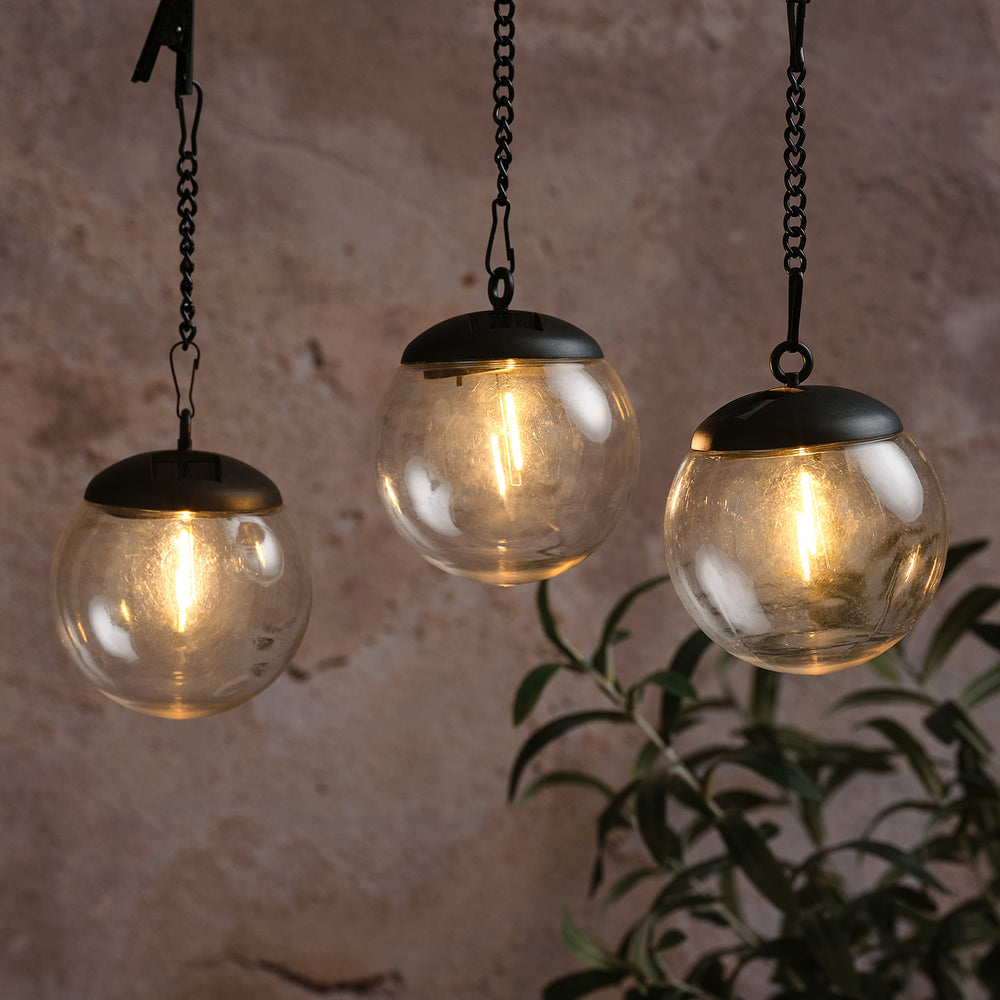 3 Globe Filament Solar Hanging Lantern
