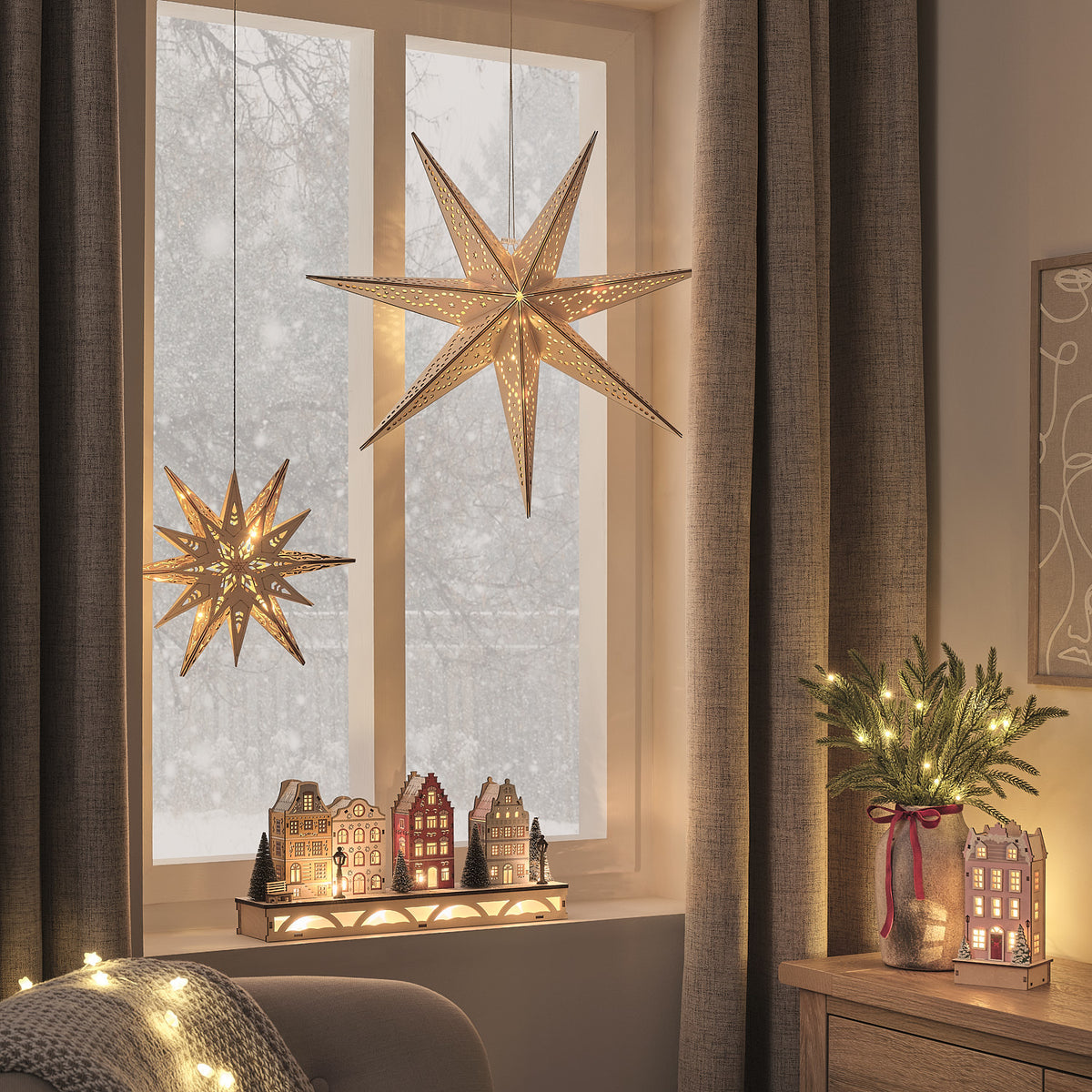 Pre Lit Winter Town Wooden Scene