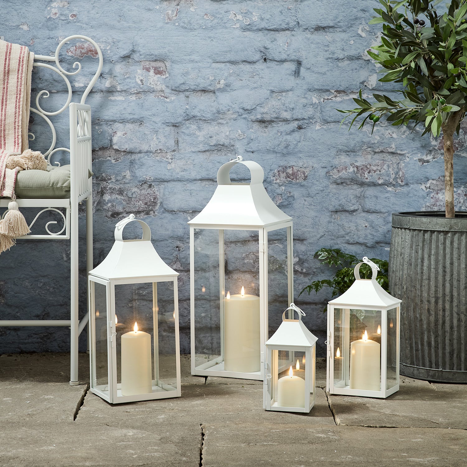 59cm Albury White Garden Lantern with TruGlow® Candle UK