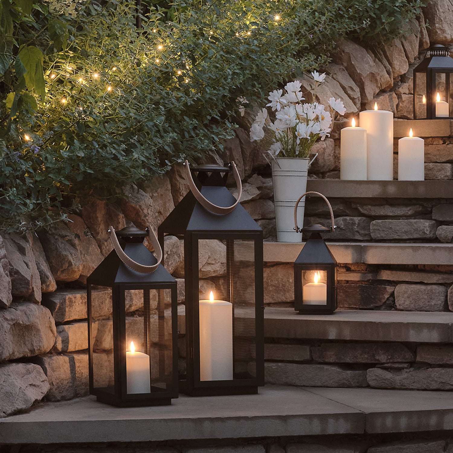 Brixham Large Leather Handle Lantern with TruGlow® LED Candle