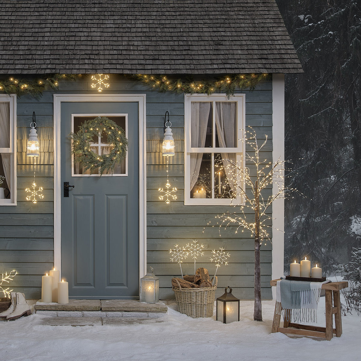 1.8m Snowy Pre Lit Plug In Outdoor Twig Tree
