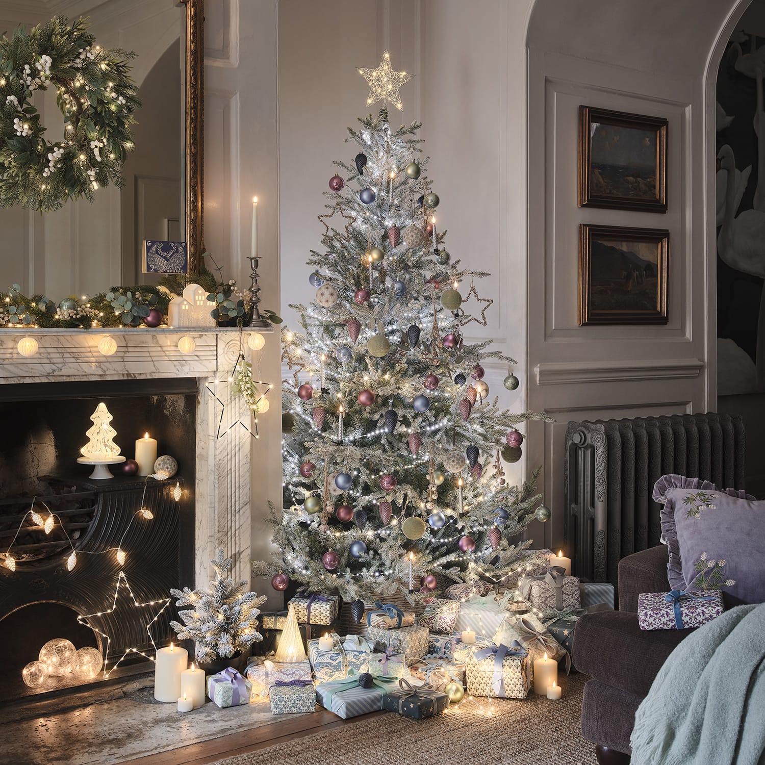 Shatchi Pre-Lit LED Silver Tabletop Christmas Tree – 17.5 Inch – Large Silver Centerpiece
