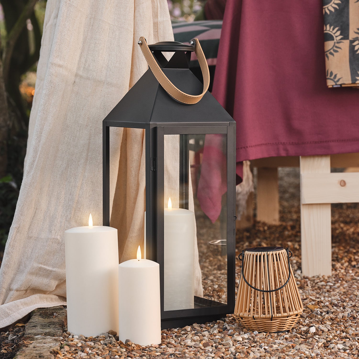 Brixham Large Leather Handle Lantern with TruGlow® LED Candle