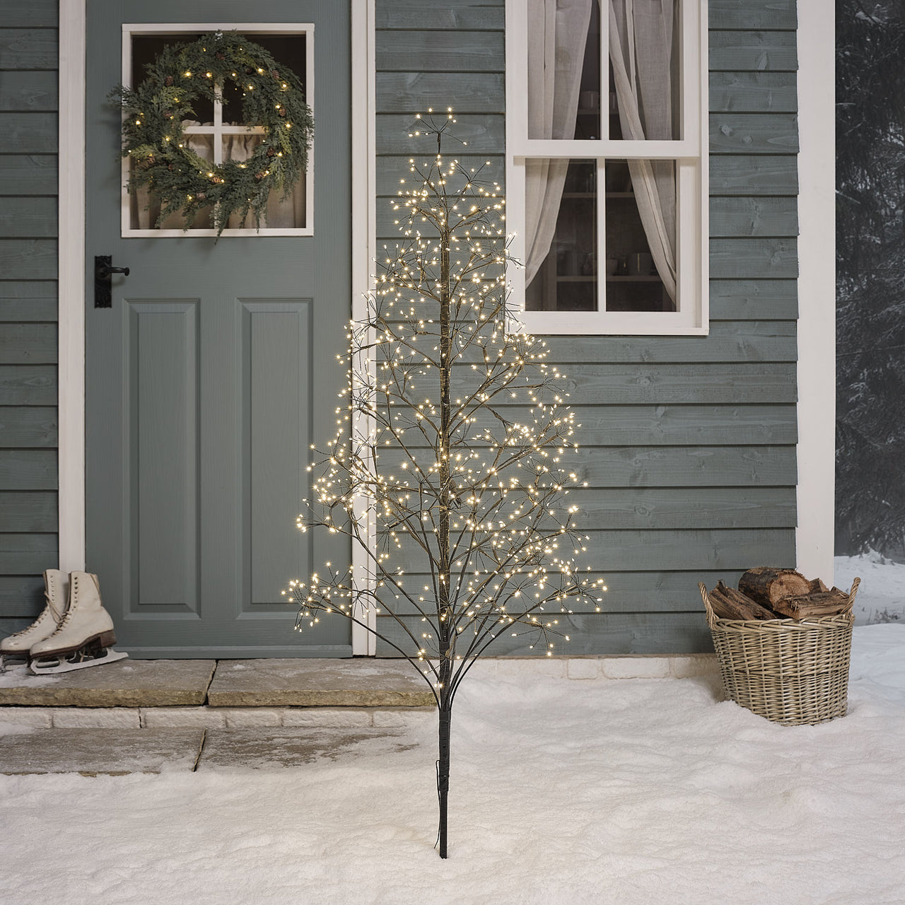 Black Starburst LED Twig Christmas Tree Duo