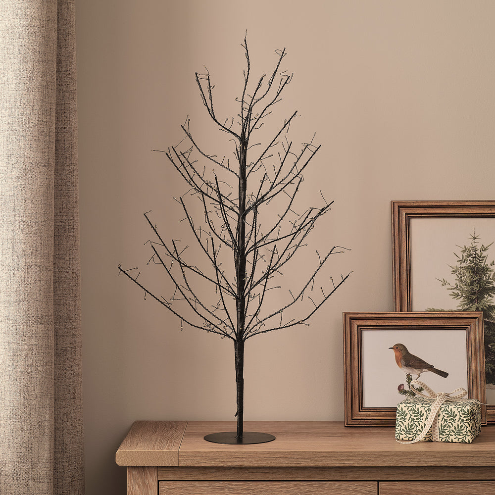 70cm Pre Lit Black Metal Micro LED Twig Tree