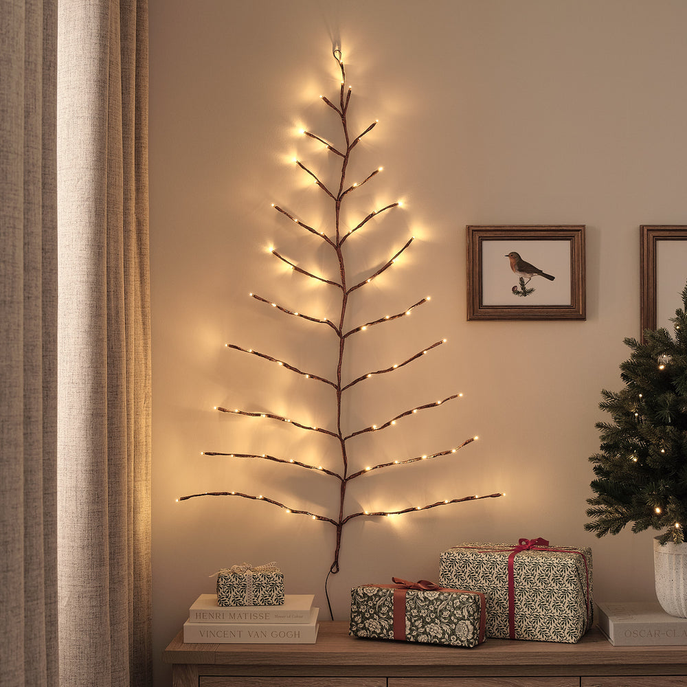 1m Pre Lit Gold Plug In Christmas Wall Tree Light