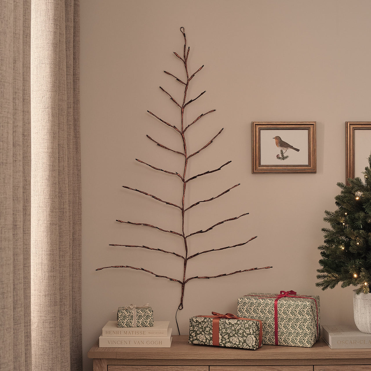 1m Pre Lit Gold Plug In Christmas Wall Tree Light