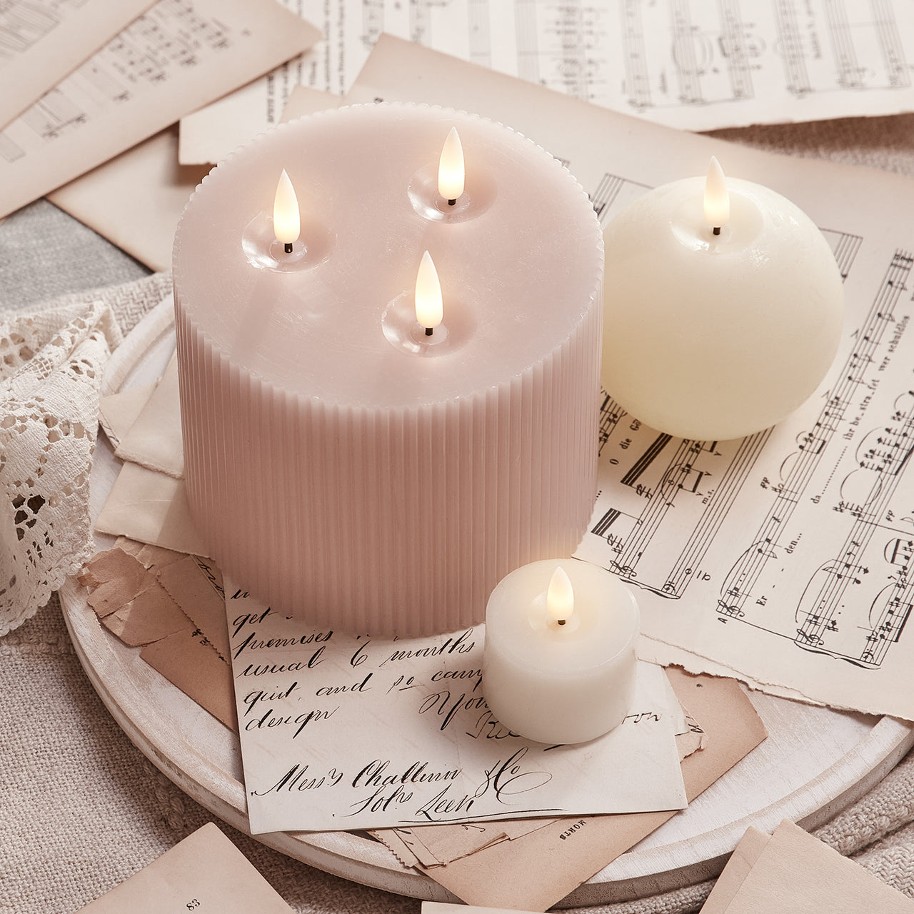 3 Wick Fluted Blush Pink TruGlow® LED Candle