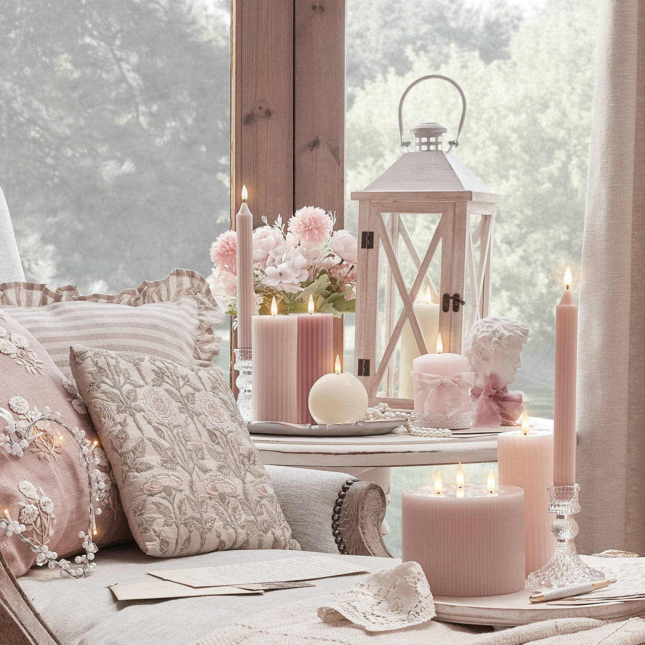 3 Fluted Blush Pink TruGlow® Slim Pillar LED Candles