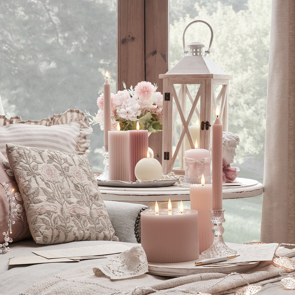 3 Wick Fluted Blush Pink TruGlow® LED Candle