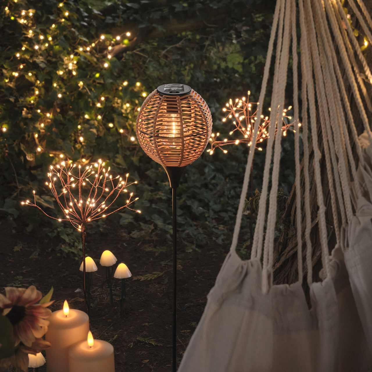 Wicker stake light in the garden