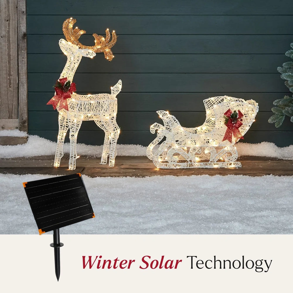 Solar Powered Harewood Spun Cotton Light Up Reindeer & Sleigh