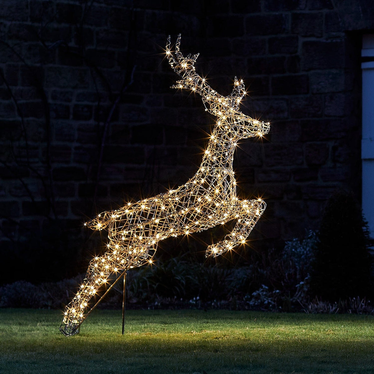 Harlow Leaping Grey Rattan Stag