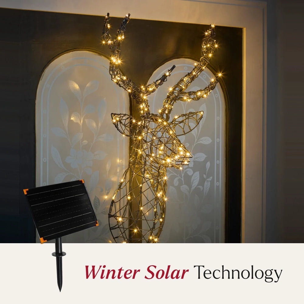 Solar Powered 80cm Harlow Rattan Stag's Head Dual Colour LED Wall Light