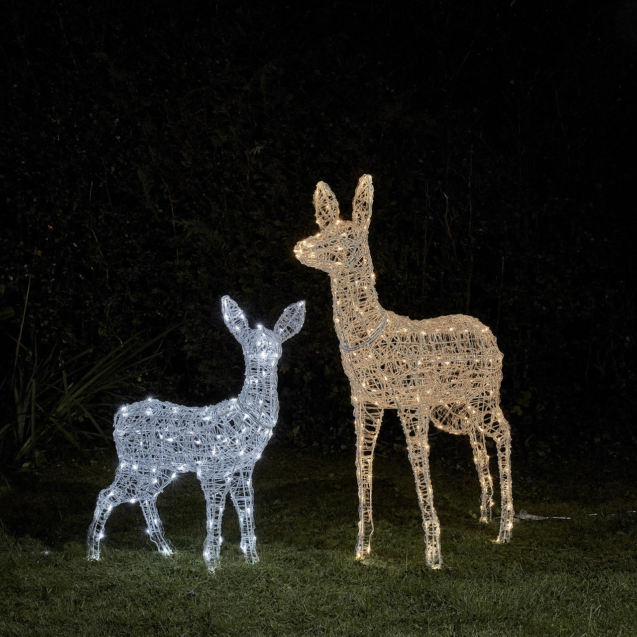 Swinsty Doe & Fawn Dual Colour LED Battery Operated Outdoor Reindeer