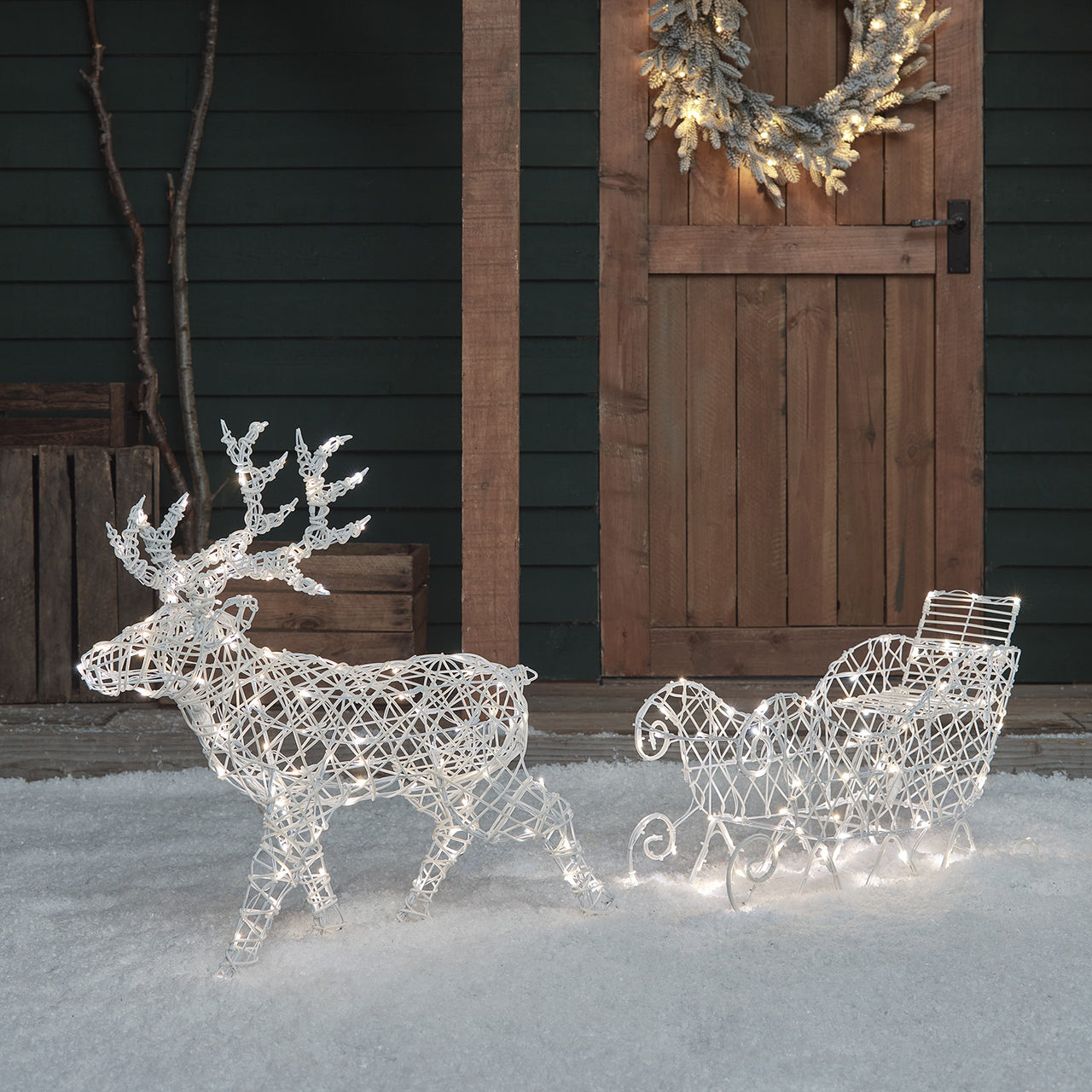 Arkendale Dual LED Battery Operated Outdoor Reindeer and Sleigh