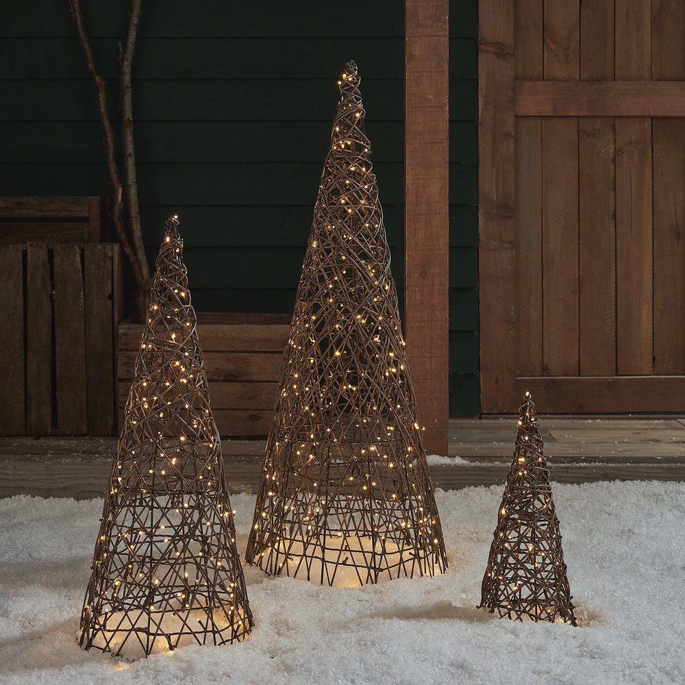 Studley Rattan Cone Battery Outdoor Christmas Decoration Trio