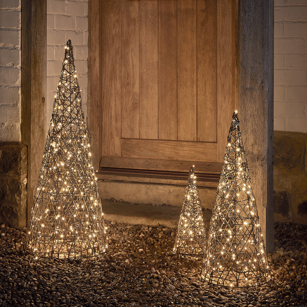 Studley Rattan Cone Outdoor Christmas Decoration Trio