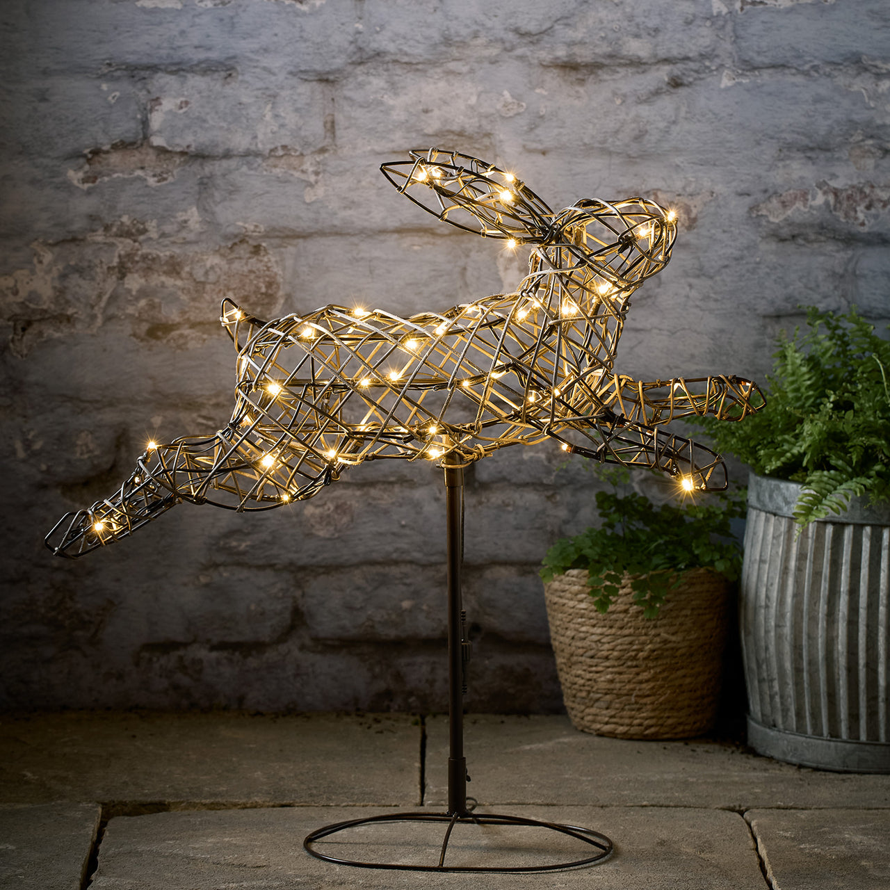Rattan Light Up Leaping Bunny