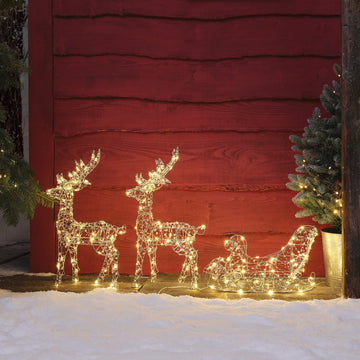 Set of 2 Beaded Micro Reindeer & Sleigh